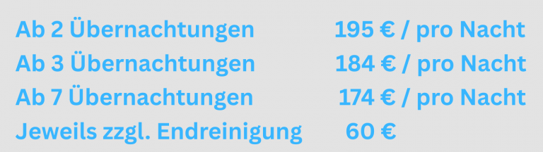 Die Kosten pro Übernachtung im Hausboot Seeblick mit gestaffeltem Rabatt